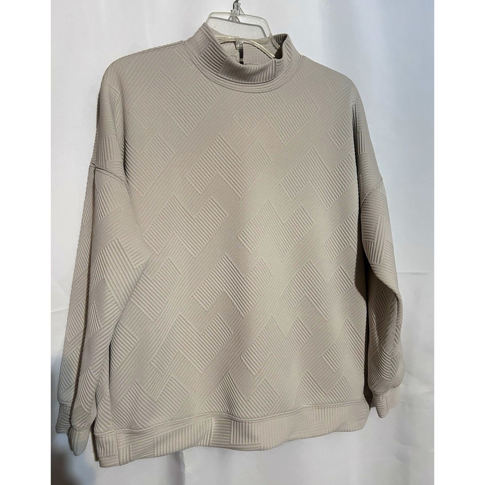 Jodifl Women's Beige Textured Knit Geometric Turtleneck Sweatshirt Size S